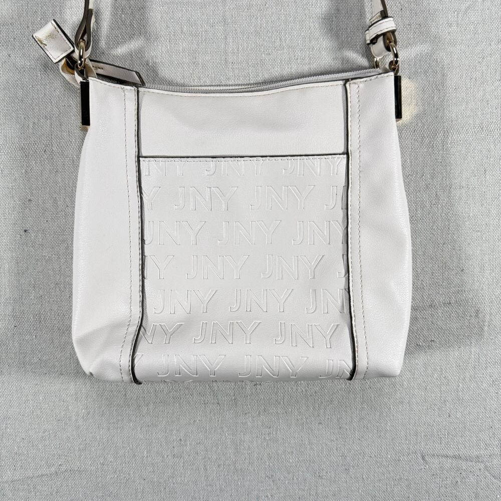 Jones New York JNY Crossbody Bag White Logo Embossed Shoulder Purse Adjustable